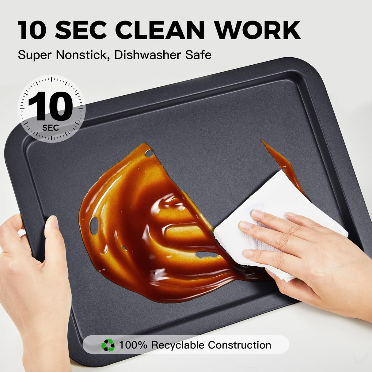 HONGBAKE Baking Sheet Pan Set, Cookie Sheet for Oven, Nonstick Bakeware Sets with Wider Grips, 3 Pack Half/Jelly Roll/Quarter Baking Tray, Premium, Dishwasher Safe - Dark Grey HONGBAKE