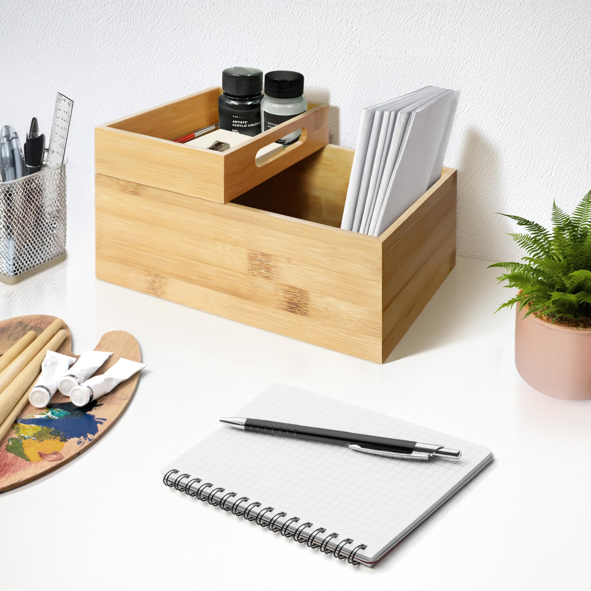 HOMESTEAD 3-Piece Stackable Bamboo Storage Box, Office Desk Organizer, Wooden Boxes for Makeup Drawer Organizer Bathroom, Office Supplies, Kitchen Utensils, Bamboo Storage Containers, Jewelry Tray HOMESTEAD