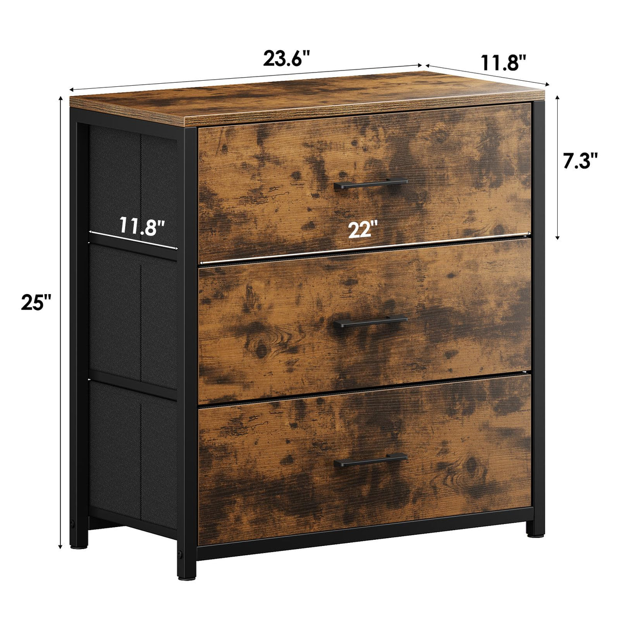 Memobarco Nightstand, End Table, Bedside Table, Small Tall Dresser for Bedroom with 3 Storage Drawer, Chest of Drawers Fabric Dressers with Steel Frame, Wooden Top & Front for Living Room Memobarco