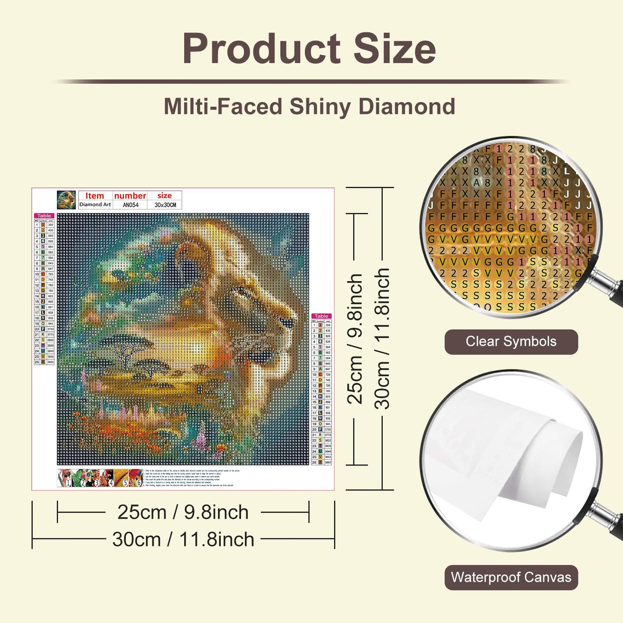 Anuver Lion Diamond Painting Kits for Adults, 5D DIY Diamond Art Kits for Beginners, Full Drill Diamond Painting Kits for Home Wall Decor, 12x12 Inch Anuver
