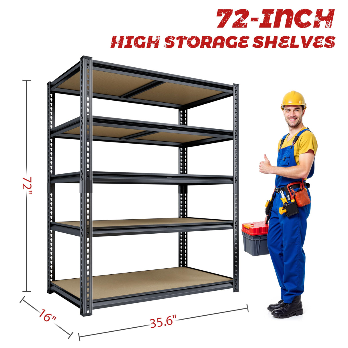 72"H Storage Shelves Heavy Duty, 2000LBS Garage Shelving, 5 Tier Metal Shelving Unit Adjustable Garage Shelves Utility Rack Shelf for Storage Warehouse Pantry Closet,35.6" W × 16" D × 72" H, Black CypBed