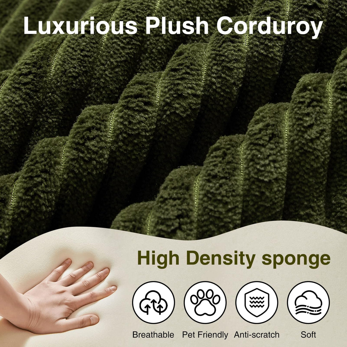 AEMEIOS Boneless Loveseat Couch for Living Room, Oversized Loveseat 2 Seater with 2 Pillow for Lovers,Corduroy Boneless Cloud Sofa Loveseats in a Box for Bedroom,No Assembly Couch, Green AEMEIOS