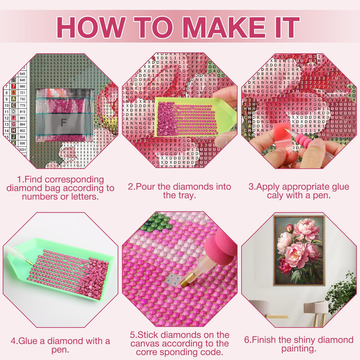 MEIYUDA Flowers Diamond Painting Kits for Adults, 5D Peony Diamond Art Kits for Adult Beginners, Flowers DIY Full Diamond Art Painting Kit for Home Wall Decor Gift 12x16inch MEIYUDA