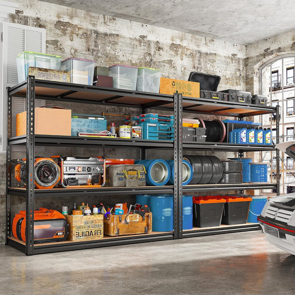 REIBII 2600LBS Garage Shelving 4 Tier Adjustable Storage Shelves Heavy Duty, 48" W Metal Shelves Utility Rack Shelving Units for Storage Warehouse Pantry Closet Kitchen, 48" W X 24" D X 60" H, Black REIBII