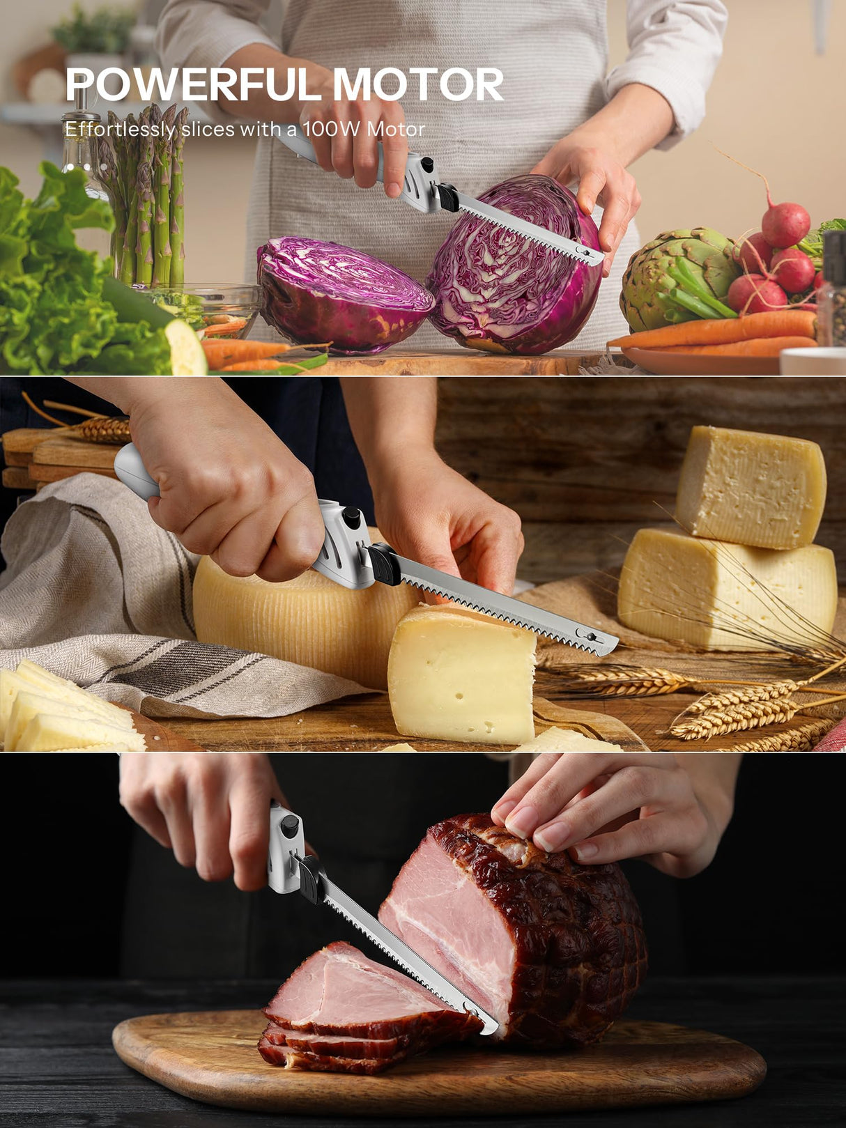 Reemix Electric Knife, Z3042 Electric Knife Set for Carving Meats, Poultry, Bread, Crafting Foam & More, 2 Blades for Meats & Bread, Fork Included (White) Reemix