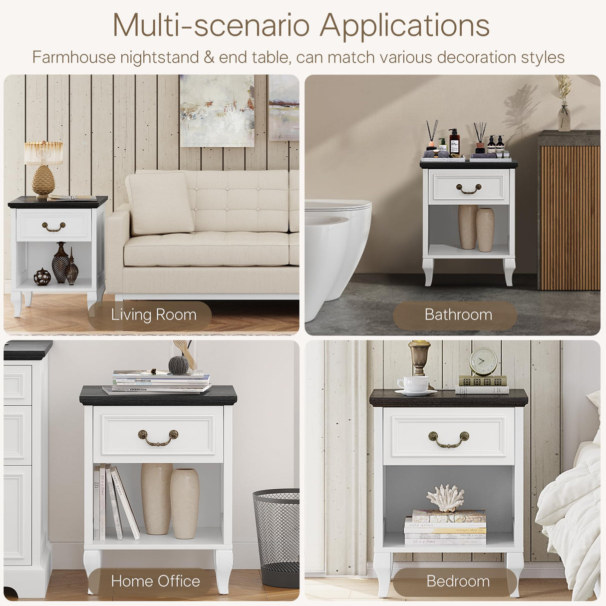 Fynar Night Stand Set of 2, White Wood Nightstand with Drawer and Open Cubby, Farmhouse Bedside Table with Large Storage, End Table for Bedroom Sofa Office(2, White) Fynar