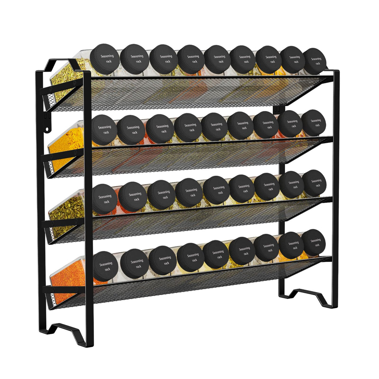 Simple Trending 2-Pack 4 Tier Spice Rack Organizer,Stackable Kitchen Counter Shelves,for Cabinet,Countertop,Pantry, Door or Wall Mount, Metal Mesh,(Jars not included), Black Simple Trending