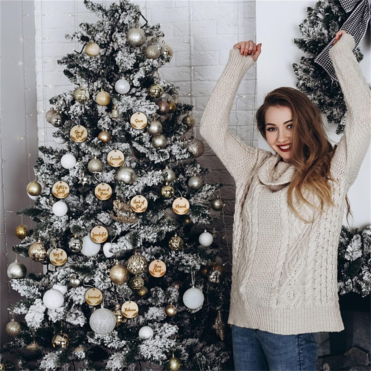 25 Pack Names of Jesus Ornaments, 5 cm / 2 inch Diameter | Name of Jesus Advent, Wood Hanging Ornaments with Savior Names, Ornaments for Christmas Tree Decor WoodArtSupply