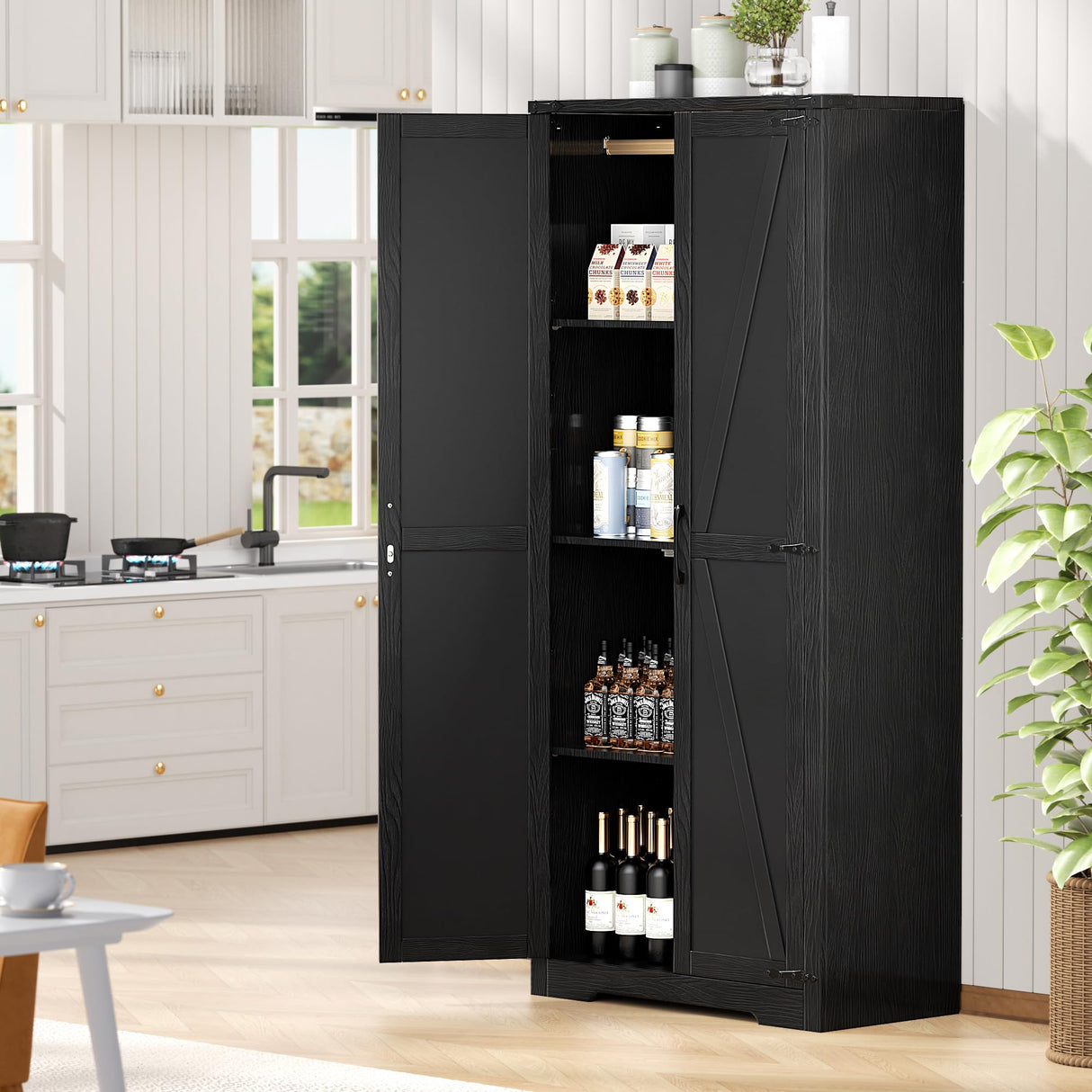 SPERTIKC 72” Tall Kitchen Pantry Cabinet, Large Kitchen Storage Cabinet with 2 Barn Doors and Adjustable Shelves, Free standing Wood Cupboard for Living Room, Laundry Room,Farmhouse Style SPERTIKC