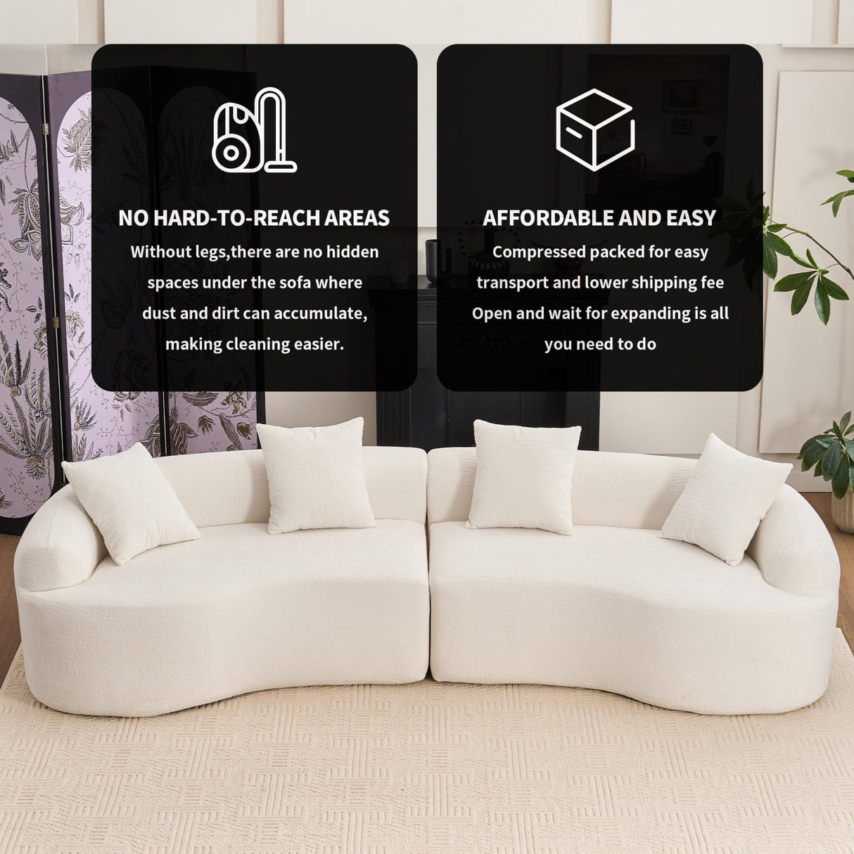 KEIKI Curved Chenille Modular Sectional Couches with Pillows, 4 Seater Oversized Upholstered Luxury Plush Cloud Sofa for Living Room Apartment, Full Compression Sponge, KEIKI