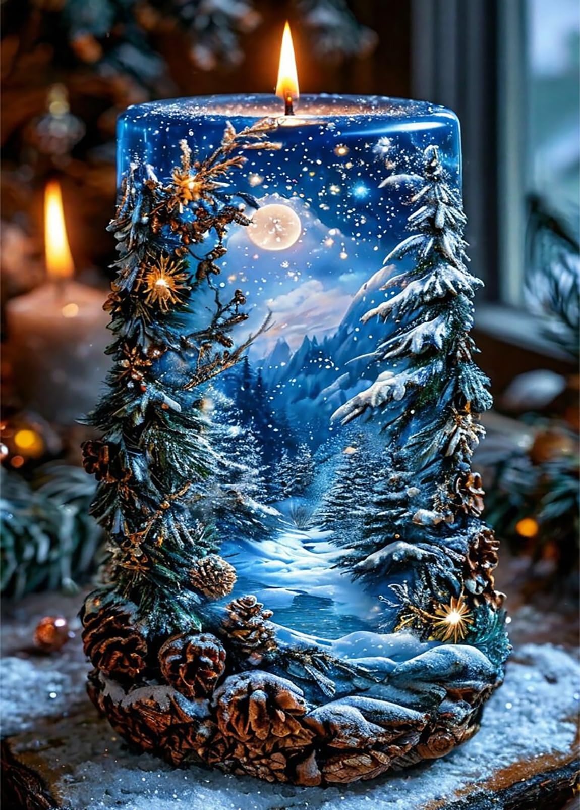 KINPLUB Christmas Candles Diamond Painting Kits for Adults Beginners, Winter Forest Snow Scenery Diamond Art Kits for Adults, DIY Full Drill Round Gem Art Dots for Home Wall Decor 12x16 Inch KINPLUB