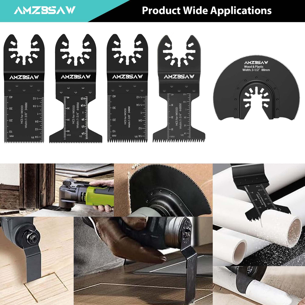 AMZBSAW 30 PCS Oscillating Tool Blades, 6 Types Oscillating Saw Blades for Metal Nails and Wood Plastic, Professional Multi Tool Blades Kits Fit Bosch Dewalt Ryobi Milwaukee AMZBSAW