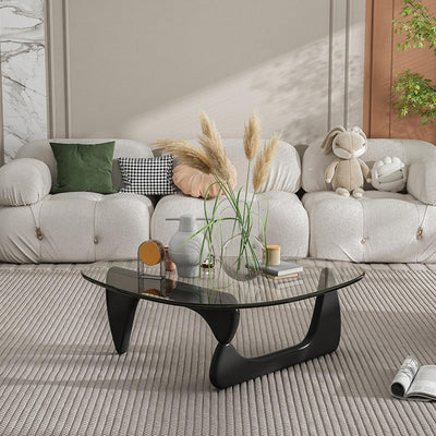 EASYSOUL Modern Glass Coffee Table, 32.68" D x 22.44" W x 15.75" H, Abstract Round Tea Tables for Living Room Home Office Industrial Cocktail Tables (Black-Clear Glass, 32.68")