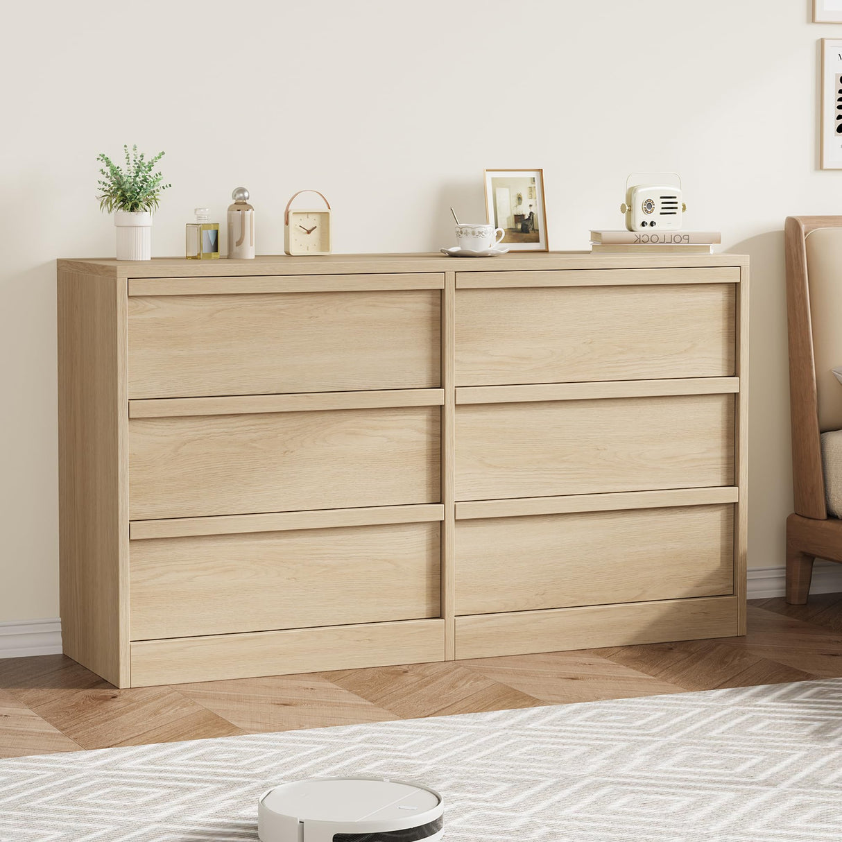 GAOMON 6 Drawer Dresser for Bedroom, Wooden Double Dresser Organizer with Storage Freestanding, Modern Chest of Drawers for Bedroom, Living Room, Nursery - Natural GAOMON