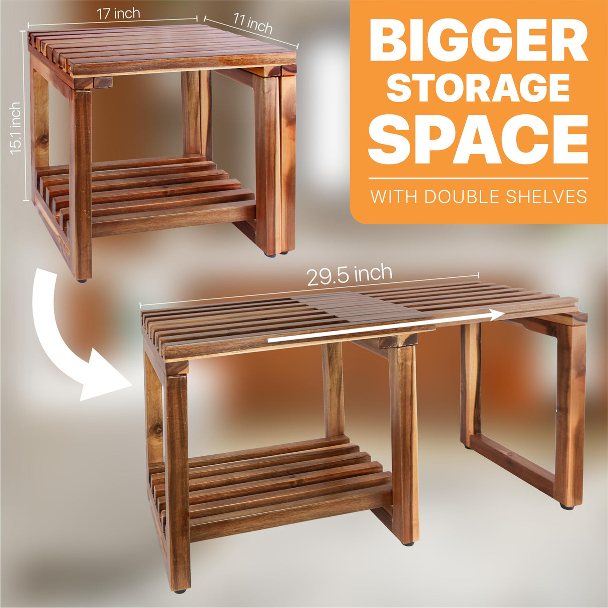 ENKEZI Adjustable Length 29.5 Inches Shower Stool Bench Chair Waterproof with Storage Shelf for Shaving Legs, Spa, Bath Seat in Bathroom, Inside Shower for Adults Seniors Elderly ENKEZI