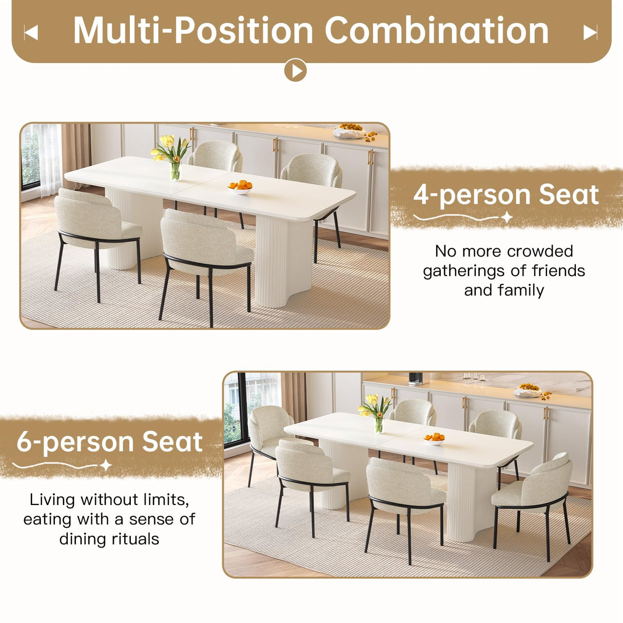 TreLined 9-Piece Dining Table Set for 8, 78.97" Rectangular Kitchen Table with 8 Chairs, Kitchen & Dining Room Sets with Waved Legs for Home, Apartment, White TreLined