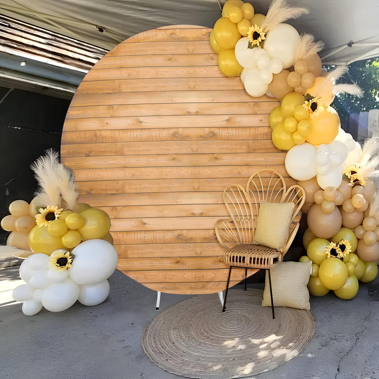 7.2FT Wood Grain Round Arch Backdrop Cover for 7/7.2ft Circle Stand, Wrinkle Free Circle Arch Background Cover, Vintage Wood Texture Wall Round Backdrop for Wedding Photography Birthday Baby Shower Htper