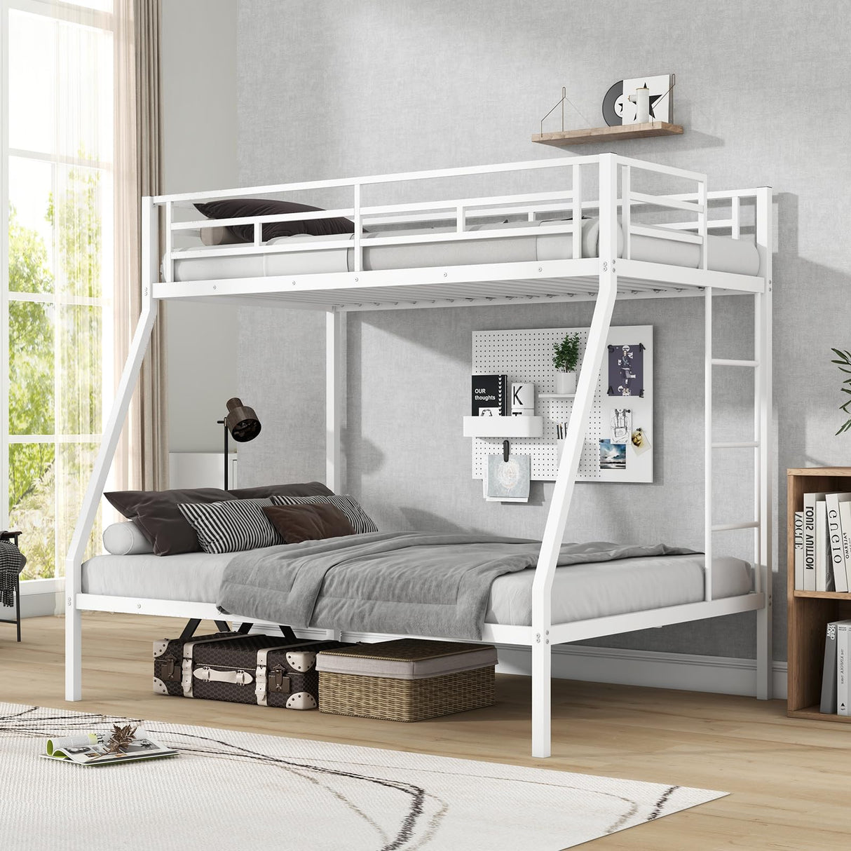 KOMFOTT Metal Twin Over Full Bunk Bed, Heavy Duty Bed Frame with Integrated Ladder, Full-Length Guardrails for Teens & Adults, Space-Saving Bunk Bed for Bedroom & Dorm, No Box Spring Required KOMFOTT