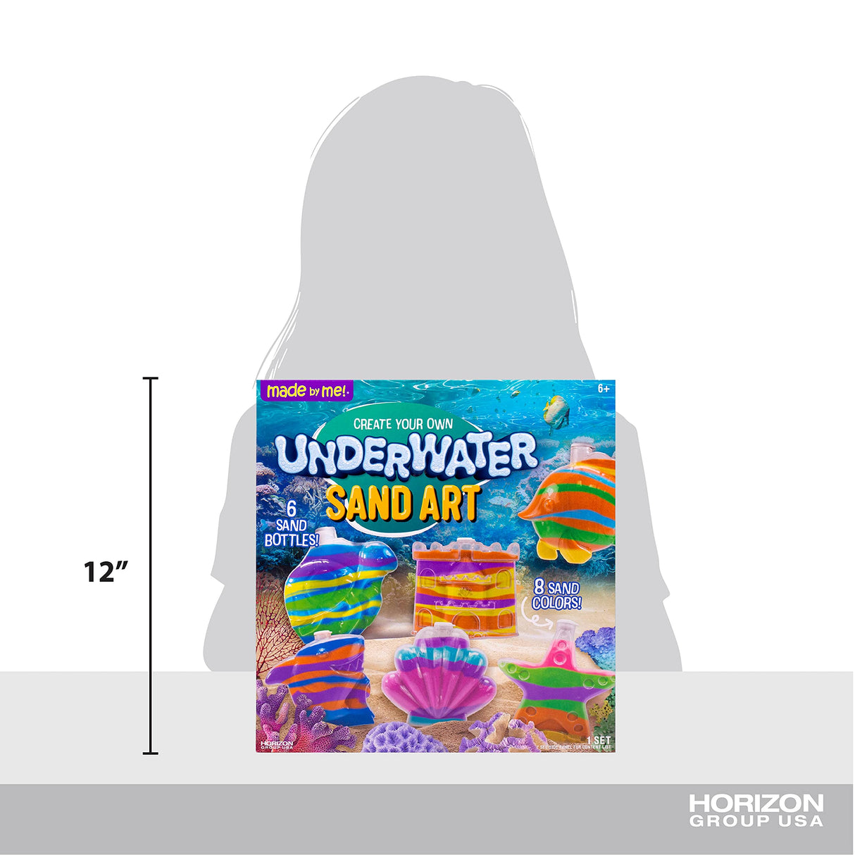 Made By Me Create Your Own Underwater Sand Art, Includes 6 Ocean-Themed Bottles, 8 Sand Colors, Glitter, & Funnel, Great Staycation or Group Activity, Party Idea, DIY Sand Art For Kids Ages 6, 7, 8, 9 Made By Me
