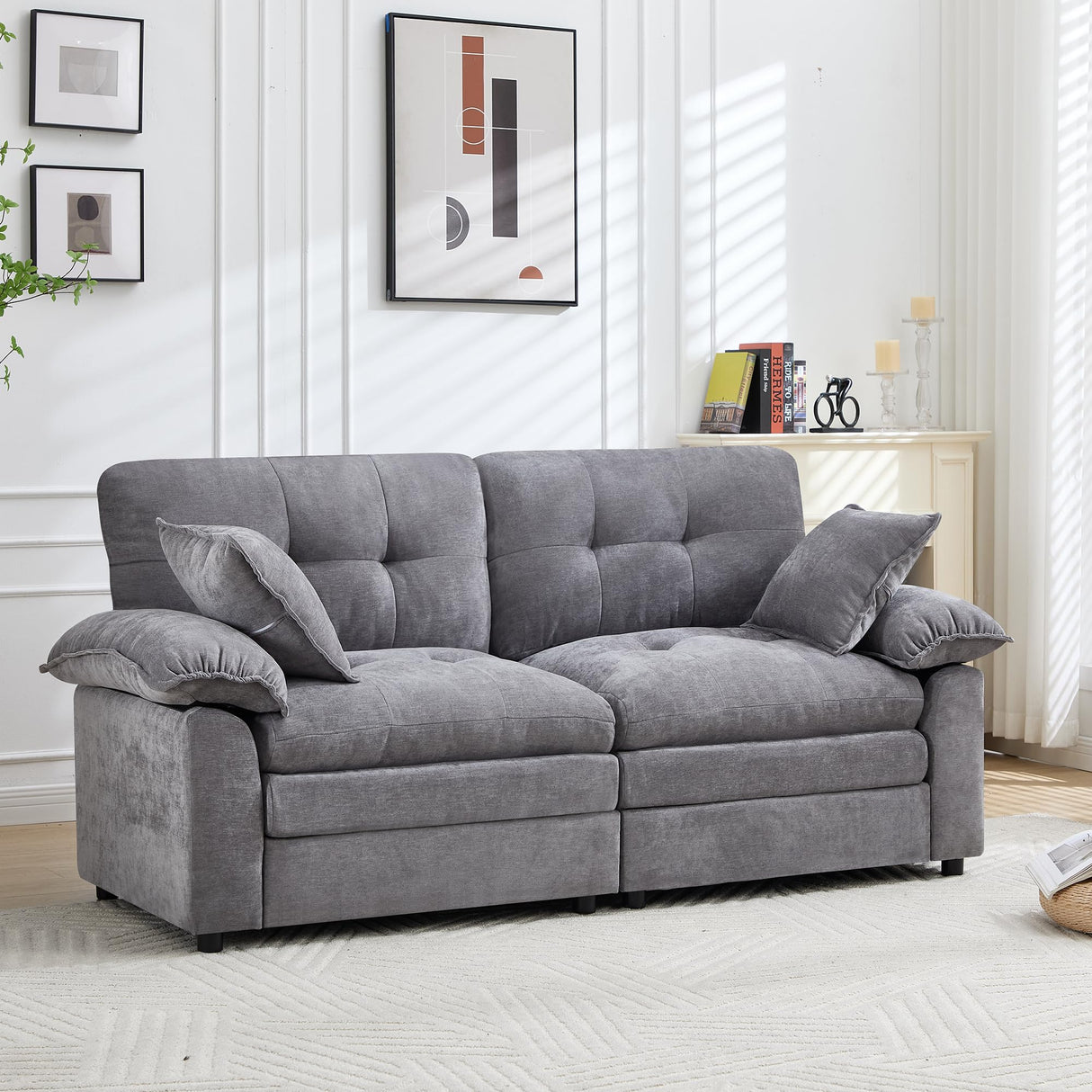 84" Loveseat Sofa, Modern Couches for Living Room,Double-Layer Cushion Cloud Couch with Deep Seat,Super Comfy Chenille Sofas,Sturdy Frame, Easy Assembly for Bedroom, Apartment, Office, Dark Grey Opiesit