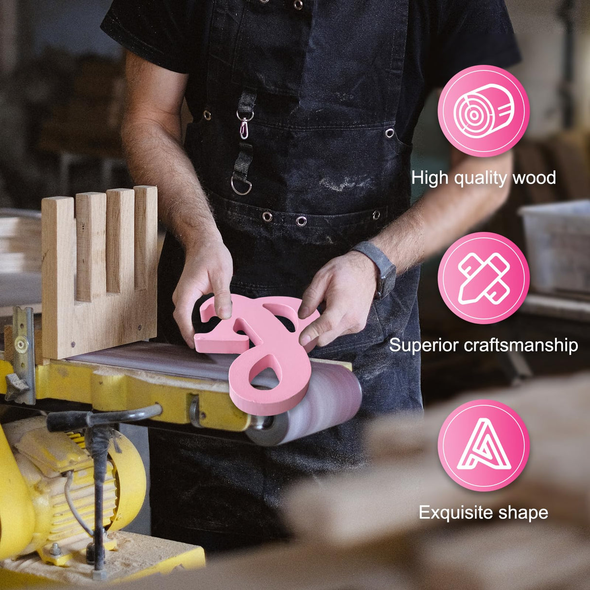 AOCEAN 8 Inch Pink Wood Letters Unfinished Wood Letters for Wall Decor Decorative Standing Letters Slices Sign Board Decoration for Craft Home Party Projects (J) AOCEAN