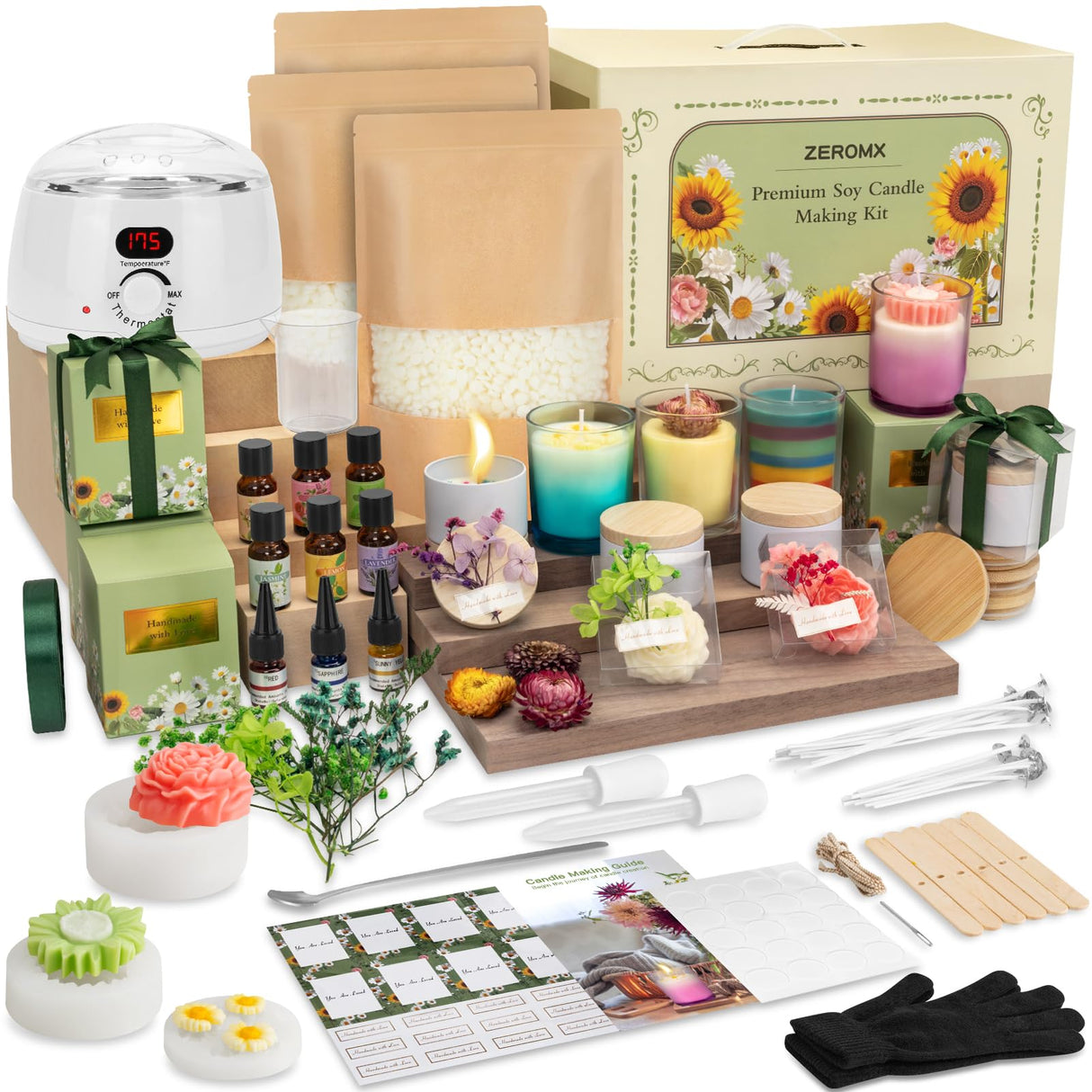 Candle Making Kit for Adults Beginners – 1200g Soy Wax, Digital Wax Melting Pot, Floral Candle Molds, Gift Boxes, Premium Candle Making Supplies, Complete DIY Set, Home Decor Gifts ZEROMX