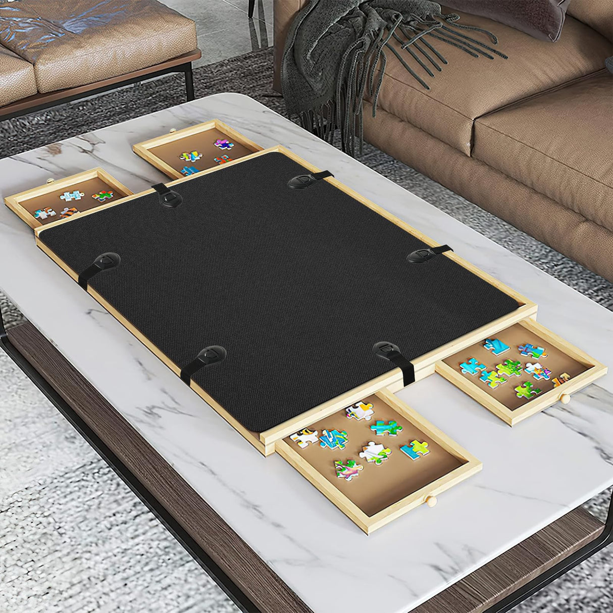 2 PCS Black Puzzle Board Cover Mat 34x26 Inch Jigsaw Puzzle Table Cover mat with Locking Buckles for 1500 Piece Jigsaw Puzzle Table Puzzle Table Replace Cover (Cover mat only) BOUTICOL