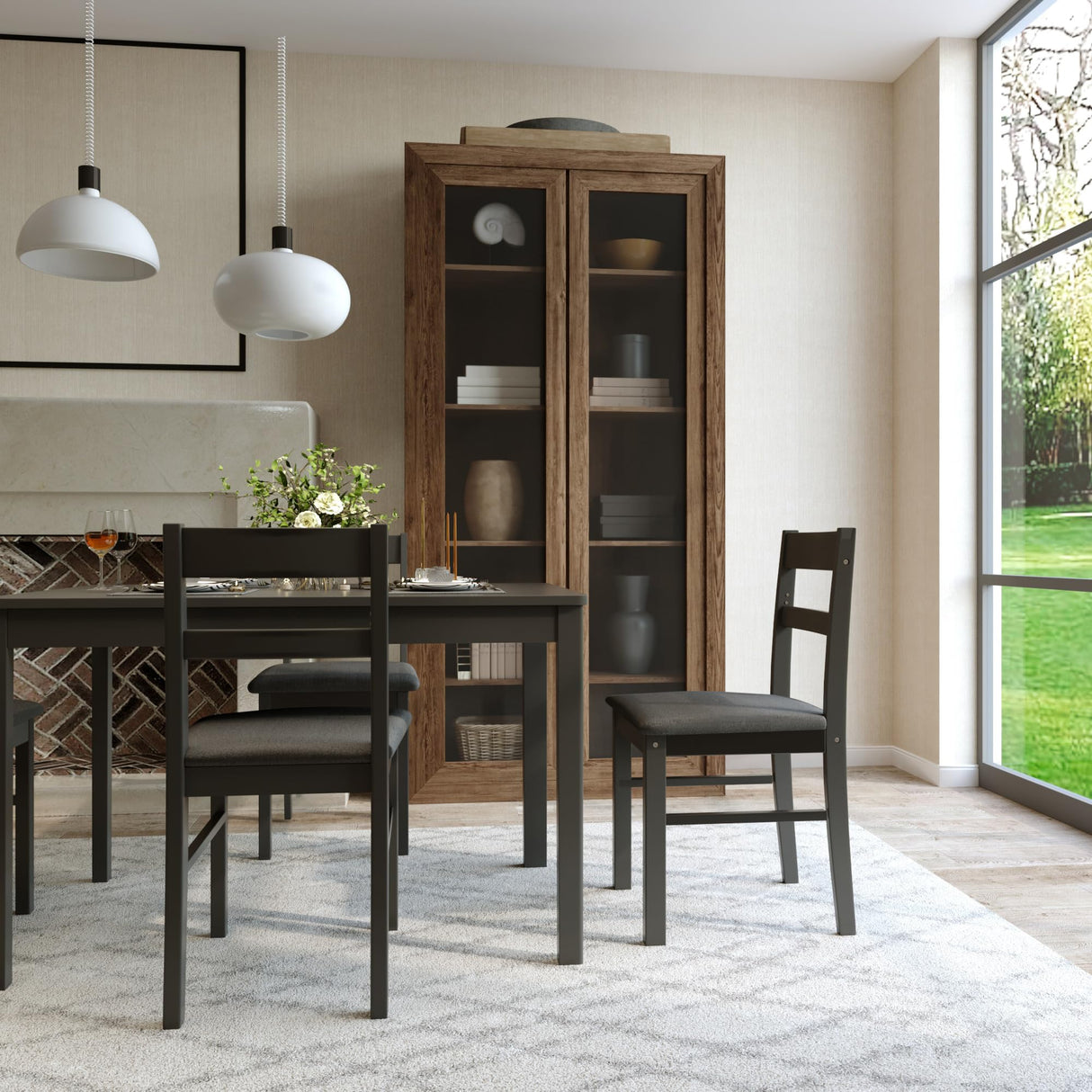 Orweiin 5-Piece Solid Wood Indoor Modern Rectangular Dining Table Set for 4,Table and 4 Chairs Set with Soft Cushions for Kitchen,Bar,Living Room,Breakfast Nook,Black Orweiin