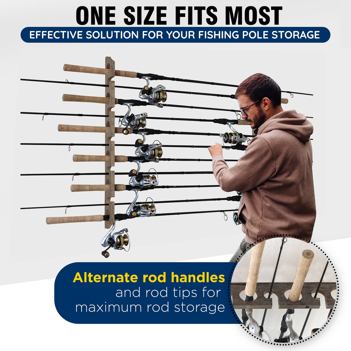 Rush Creek Creations | Fishing Rod Holder for 11 Rods, Fishing Pole Holder for Garage Organization and Wall Storage, for Fishing Gear and Fishing Accessories (Vertical Fishing Rod Rack) Rush Creek Creations