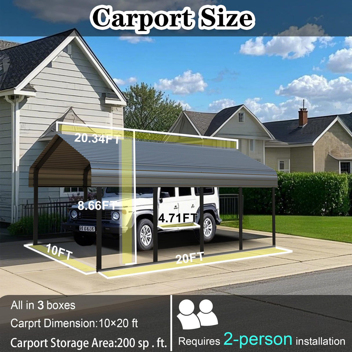 10x20 FT Metal Carport Heavy Duty with Galvanized Steel Roof & Frame, All-Weather Portable Car Garage Canopy Shelter for Cars, Safe Boat Cover Car Ports for Yard Poborin