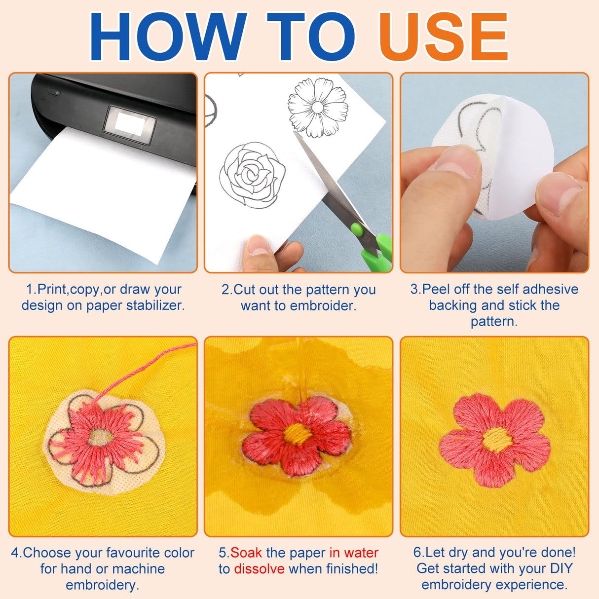 FURWEY 12PCS 8.5"x11" Sticky Water Soluble Embroidery Stabilizer Printable Paper Wash Away Stabilizer Allowed for Print or Draw Patterns Medium Weight for Hand & Machine Embroidery FURWEY