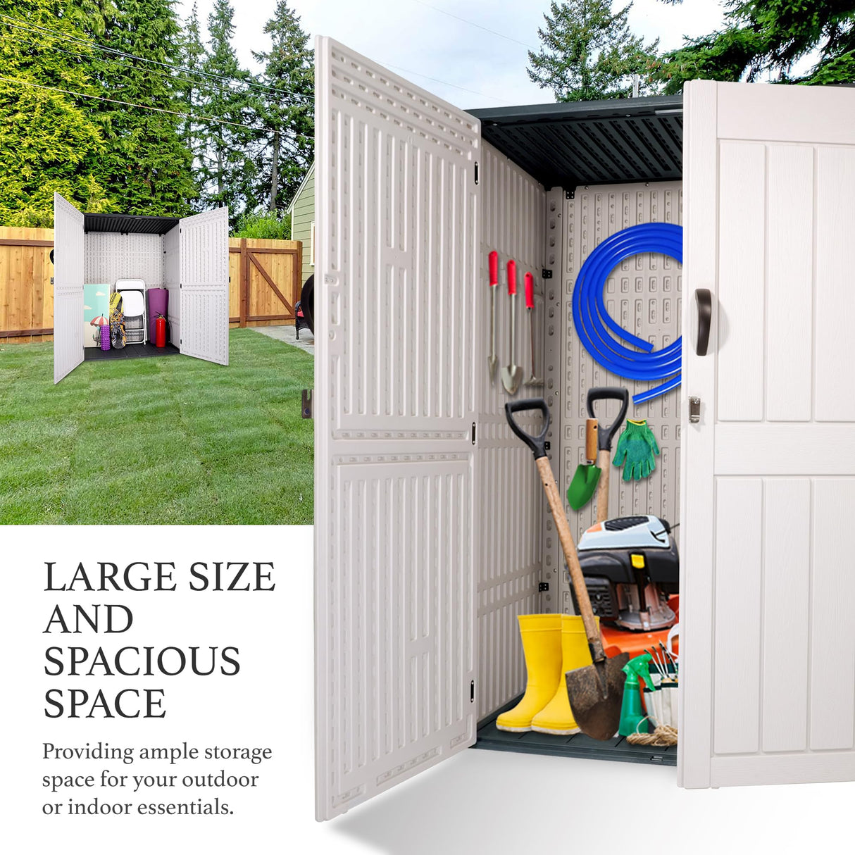 Plainsity Outdoor Storage Cabinet, 52 Cu ft Resin Storage Box for Patio Garden Yard - Weatherproof Outdoor Storage Shed for Tools Pool Supplies - Lockable Vertical Storage Shed Plainsity