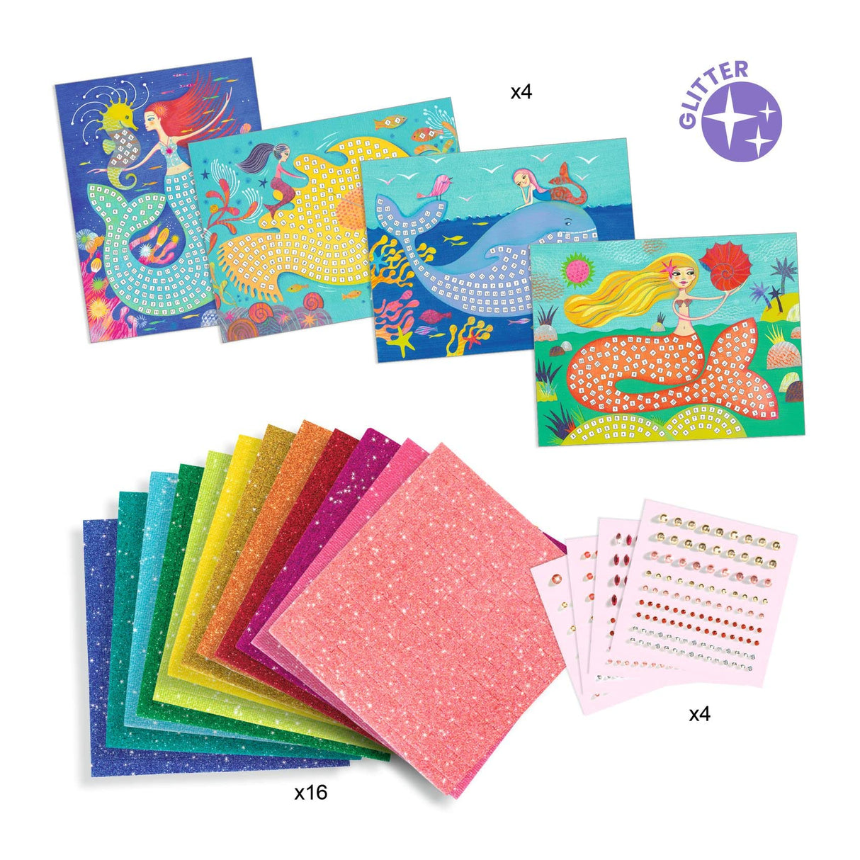 DJECO Mermaid's Song Mosaic Arts & Crafts Kit - Create Your Own Glittery Underwater Scene for School - Fun & Creative for Family & Friends, Boys & Girls, Educational, Sticker Foam for Kids 5+ DJECO