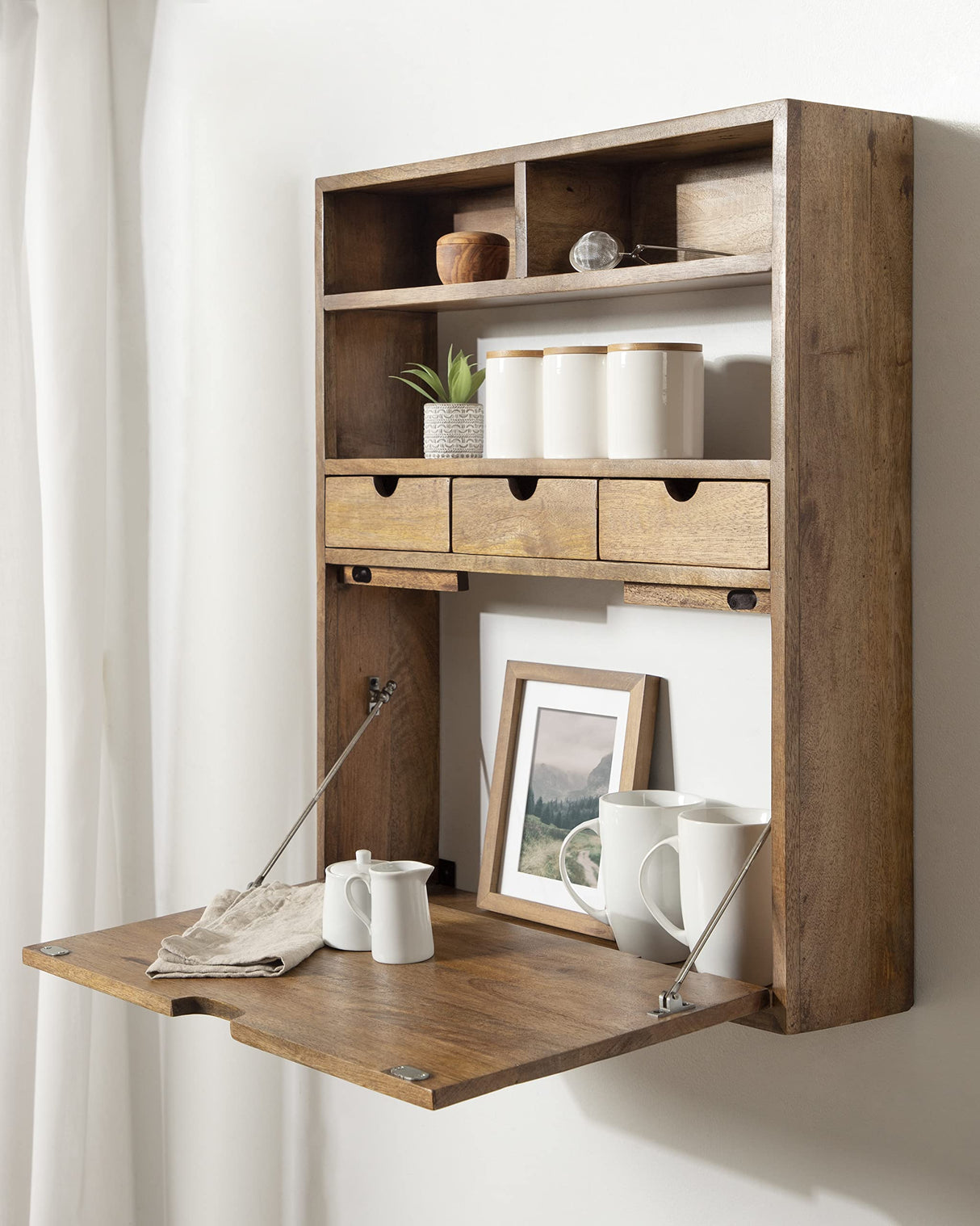 Kate and Laurel Georgie Natural Wood, Bohemian Computer Home Office with Folding DesignWall Hanging Desk, 26x6x30 Kate and Laurel