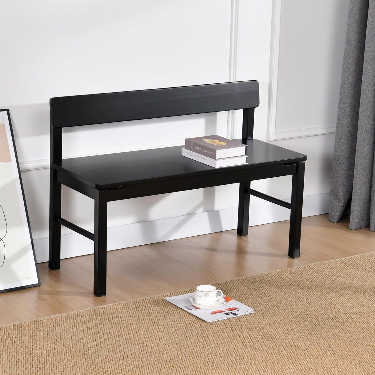 DUHOME Entryway Bench, Black Dining Bench with Spindle Back Farmhouse Wood Windsor Bench for Foyer Balcony Living Room, Black DUHOME