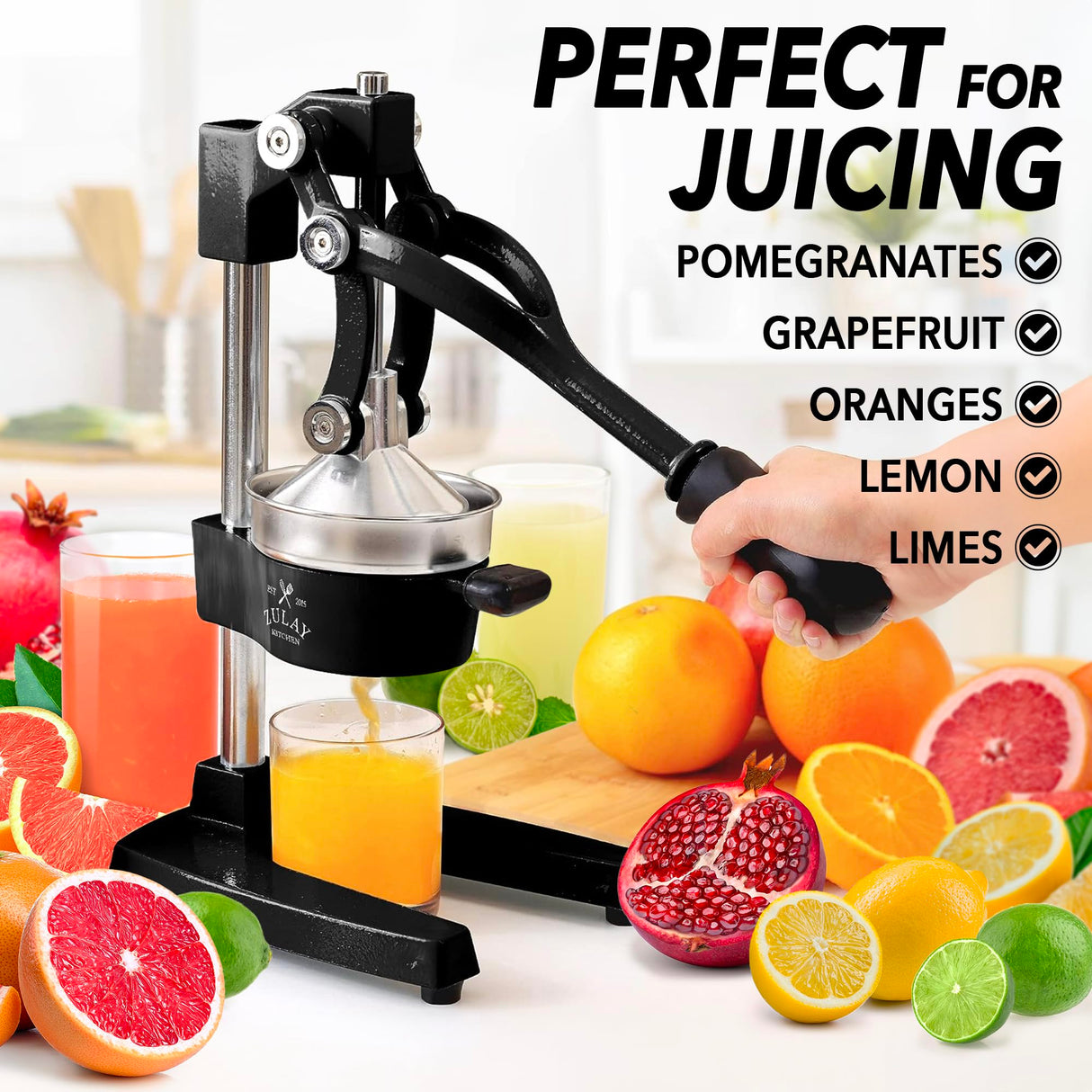 Zulay Kitchen Cast-Iron Orange Juice Squeezer - Heavy-Duty, Easy-to-Clean, Professional Citrus Juicer - Durable Stainless Steel Lemon Squeezer - Sturdy Manual Citrus Press & Orange Squeezer (Black) Zulay Kitchen