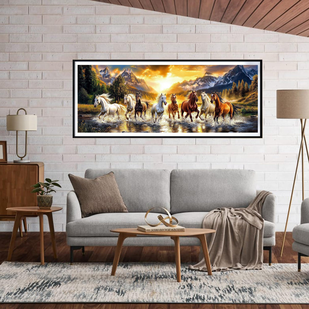 Yomiie Large Diamond Art Kits for Adults, Horse Animals Diamond Painting Art Sunset Landscape Full Round Drill Kits, Embroidery Rhinestone Diamond Crystal Craft Canvas Home Wall Decor 31.5x11.81 inch Yomiie