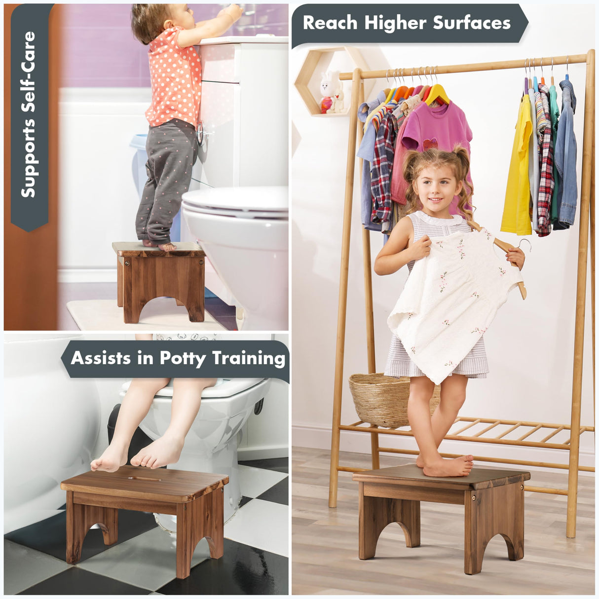 FANATU Wooden Step Stool, 9in One Step Stool for Adults, Wooden Beside Step Platform with 550 Load Capacity, Heavy Duty/Portable/Nonslip/Durable Construction Safe Step Support for Bedroom/Home Kitchen FANATU