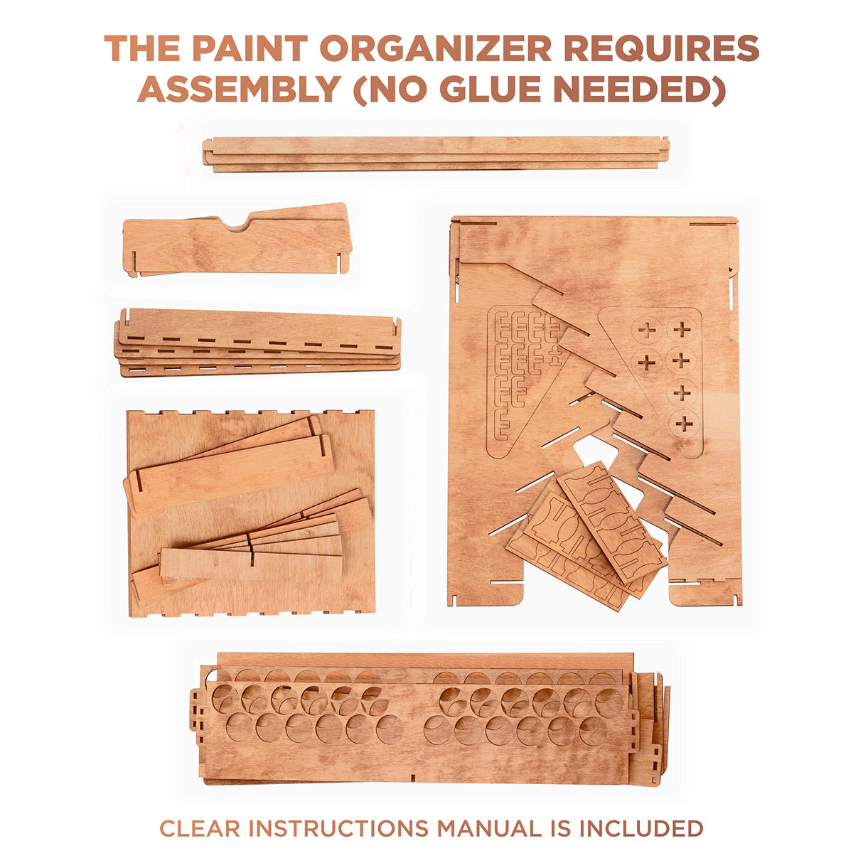 Plydolex Paint Organizer for 105 Paint Bottles and 14 Brushes - Paint Holder with 6 Miniature Stands - Paint and Brush Storage for Miniature Paints Plydolex