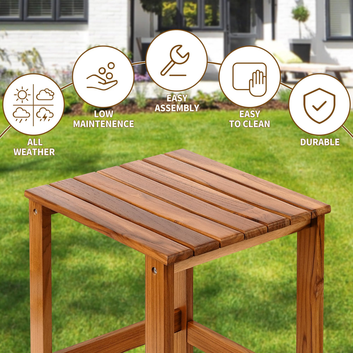 Utoplike Teak Outdoor Side Table for Patio, Pool Coffee Accent Table, Wood End Tables for Garden, Backyard, Bed, Living Room, Couch Utoplike