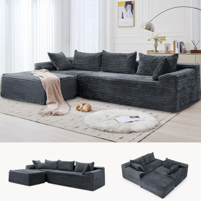 Korser 108" Sectional Couches for Living Room, Modular Sectional Sofa with L-Shape Chaise, Cloud Couch, Comfy Corduroy Fluffy Couch with Deep Seat and Side Pockets, No Assembly Required