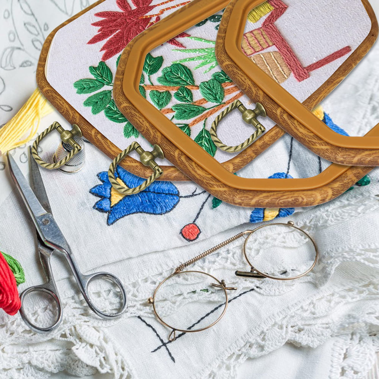 Resin Decorative Embroidery Hoop - 3 Pieces 10*7 inch Cross Stitch Hoops Set, Resin Embroidery Frame for Display Sewing Craft Hanging Ornament guofa