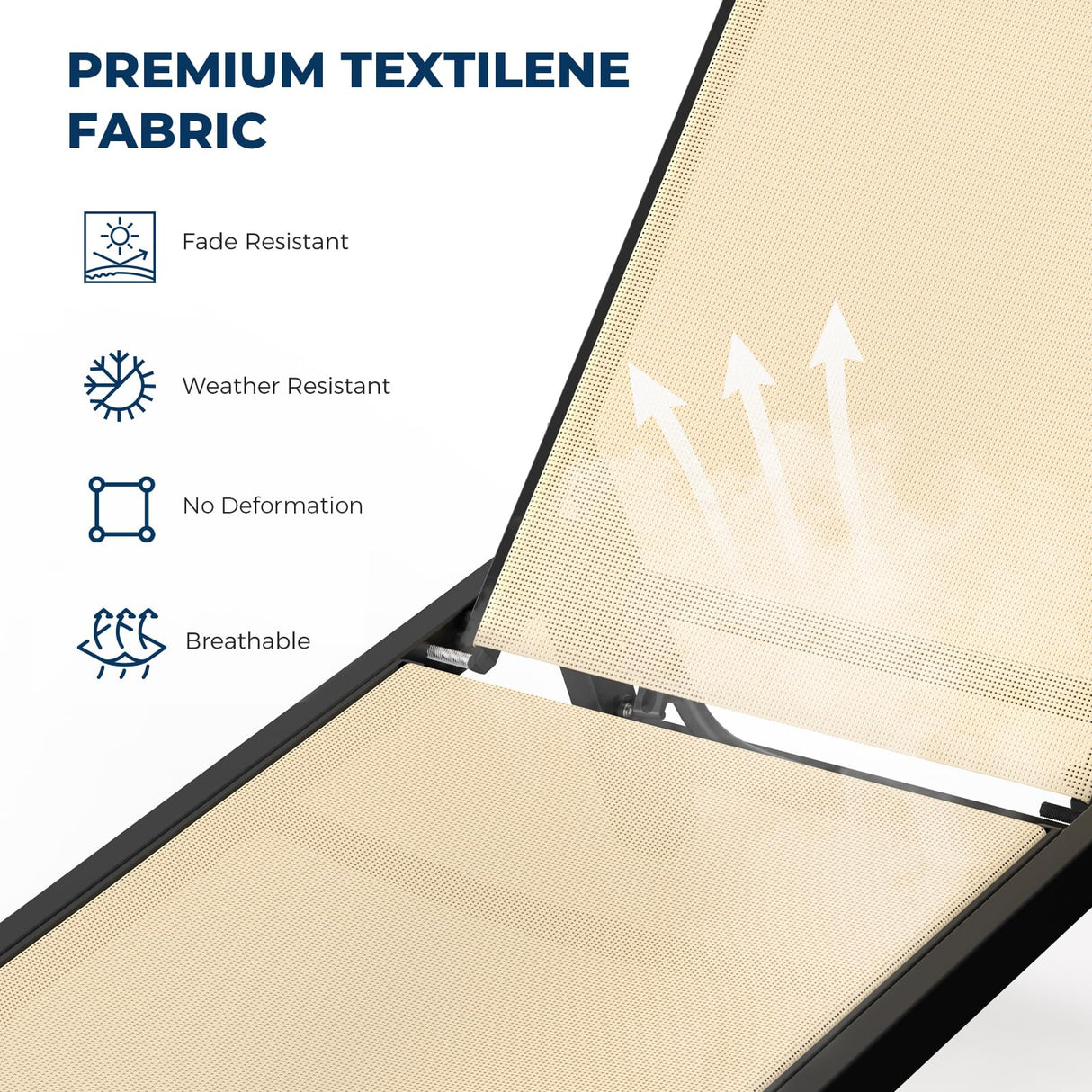 HOMSHADE Outdoor Aluminum Lounge Chair -Set of 2 with 5 Position Adjustable Backrest, Textilene Fabric, Two Wheels, Headrest for Pool, Beach, Beige (No Table) HOMSHADE