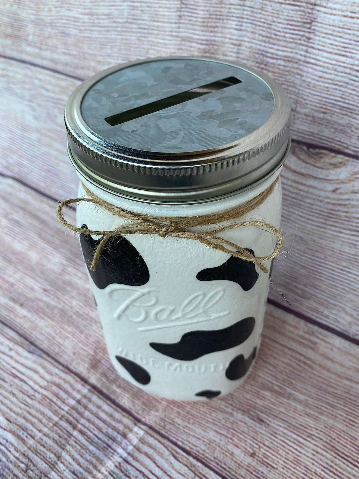 Cow print mason jars/cowhide decor/farm animal party decor/cow centerpieces/cattle decor/western decor jars (Regular Mouth Pint 16oz, No Lid Insert, Black Cowhide Print) Generic