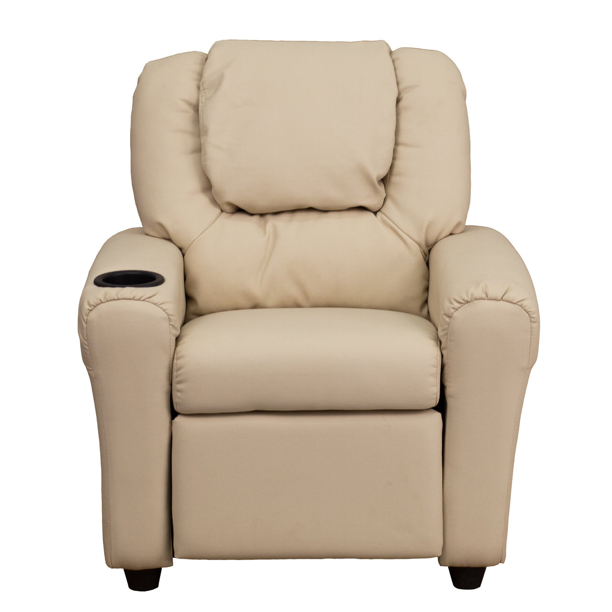 Flash Furniture Vana Vinyl Kids Recliner with Cup Holder, Headrest, and Safety Recline, Contemporary Reclining Chair for Kids, Supports up to 90 lbs., Beige Flash Furniture