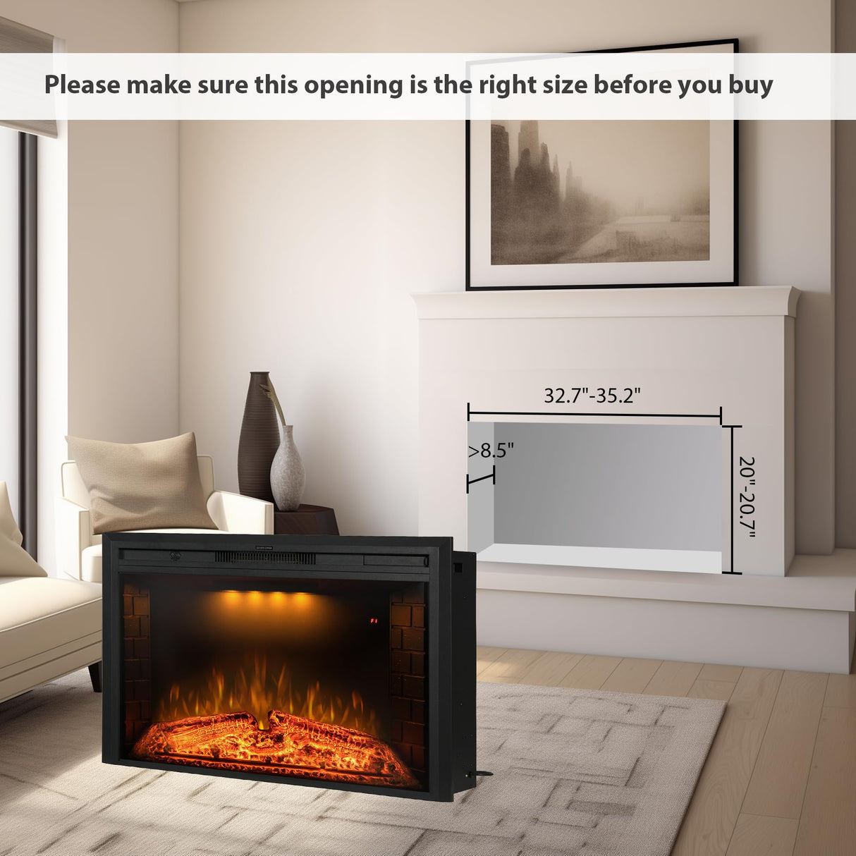 Benrocks 36'' Electric Fireplace Inserts, Recessed & Built in Wall Electric Fireplace Heater with Fire Crackling Sound, Adjustable Top Light & Flame Speed, Overheating Protection, 750/1500W Black Benrocks