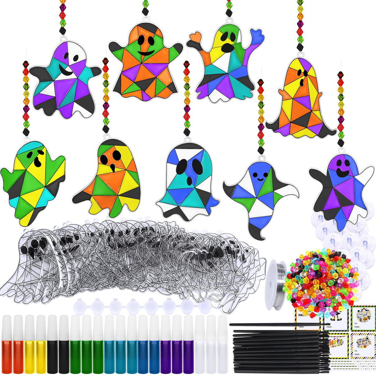 Winlyn 27 Sets Halloween Ghost Suncatchers Ornaments Decorations DIY Window Paint Art Sun Catchers Halloween Craft Kits Painting Kits for Kids Classroom Activities Art Projects Part Favors Winlyn