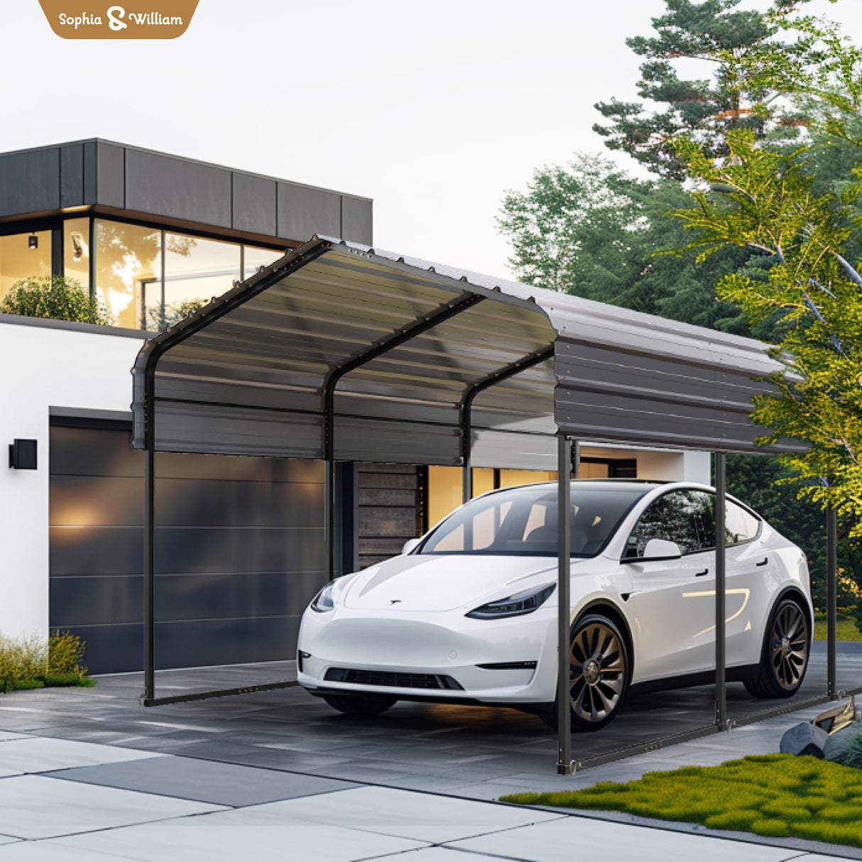 Sophia & William Carport Car Port Metal Canopy 10x15 ft Heavy Duty for Snow, Portable Garage Kit Shed Tent Shelter Metal Frame All Weather Outdoor for Boat with Anti-Leak Seam Taped, Dark Grey Sophia & William