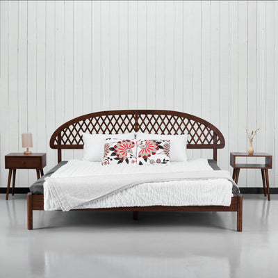 NTC Gem Dark Walnut Wooden Bed Frame with Headboard – Effortless Assembly & Silent Slats, Queen Size