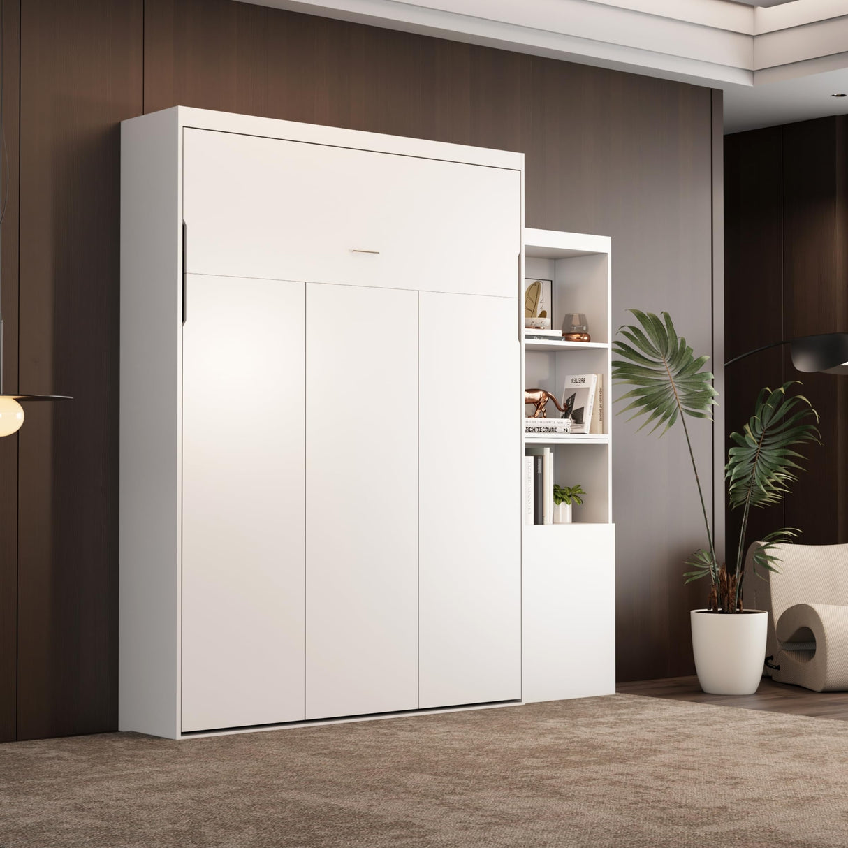 Queen Size Murphy Bed, Vertical Wall Bed with Fold-Out Desk and Storage Shelf, Morden Design Hidden Bed Frame Gas Struts, Space Saving(Not Including Mattress) Gahowlen